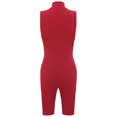 Womens Athletic Tank Bodysuit Sleeveless Front Half Zip Shorts Jumpsuit Leotard Gym Yoga Workout Cycling Sportswear Swimsuit
