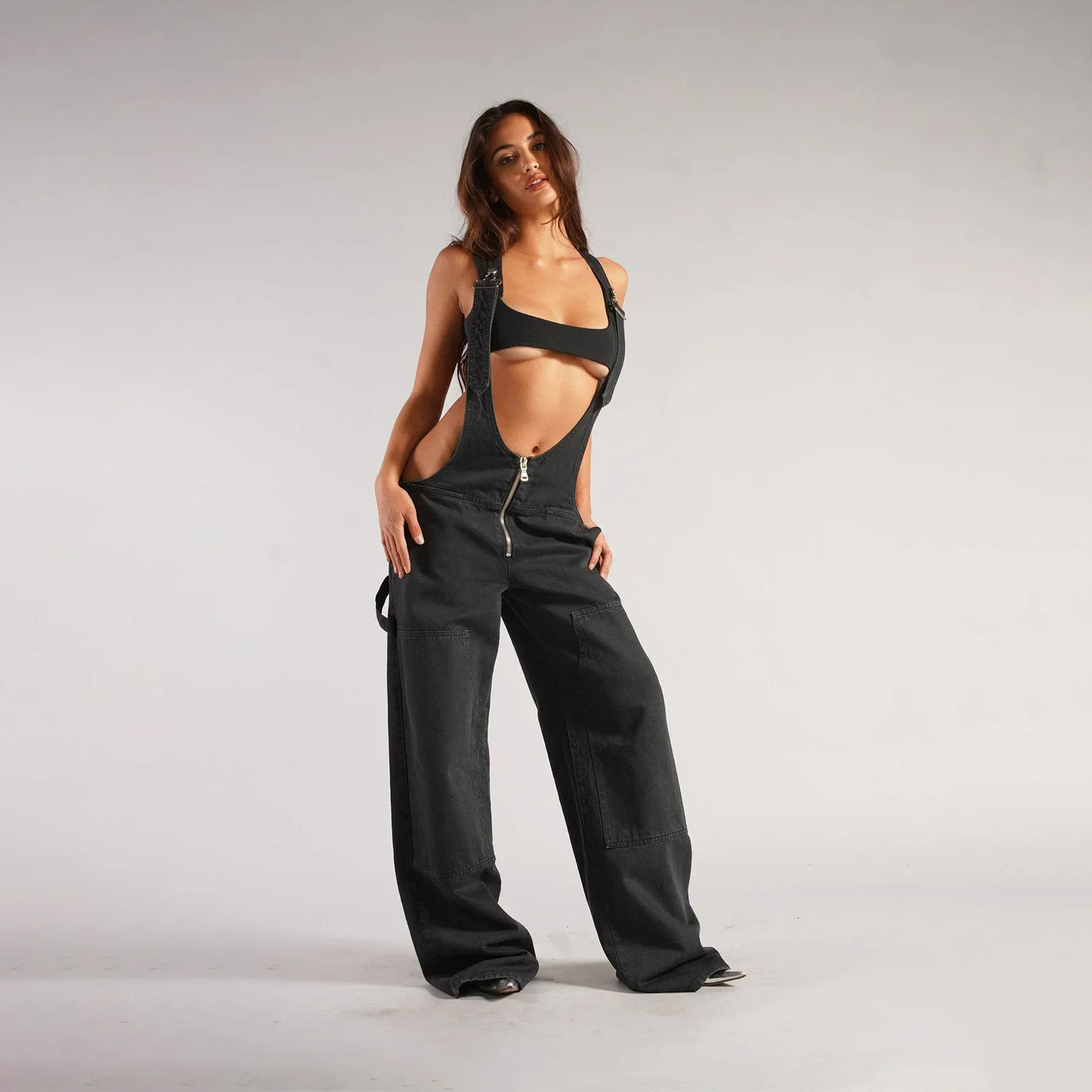 Jumpsuits Women Jeans Overalls Sexy Backless Vintage Full Length Denim Straight Pants Loose Pockets Distressed Washed Casual