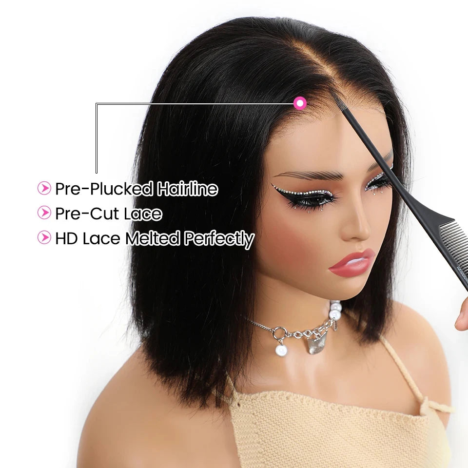 Pre-Bleached Knots 4x4 Glueless Wig Ready To Wear Wigs 180% Straight Pre-plucked Human Hair Bob Wigs Pre-cut Lace Wear Go Wigs