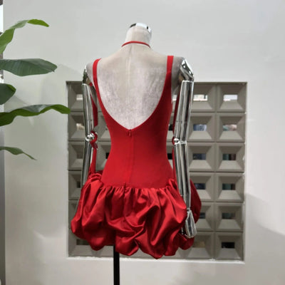Women's Summer Dress Red Strapless High Waist Party Outfits Sexy Backless Evening Dresses Luxury Short Dress fashion prom gowns