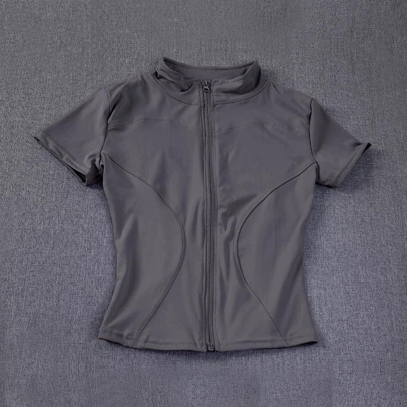 Women sport wear Slim Fit Polyester Quick-drying Full Zip Outdoor Fitness Running Tights Short Sleeves Women's Yoga Wear
