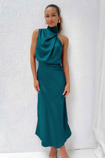 2025 Spring/Summer Long Dress for Women High Waist Halter Satin Sleeveless Dress Fashion Elegant Solid Evening Party Dresses