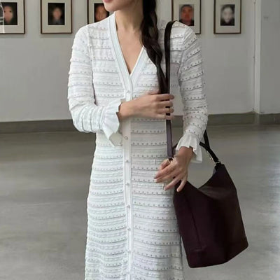 Women's long-sleeved V-neck slim-fit maxi dress with rivet design Evening dresses Elegant party Woman clothing