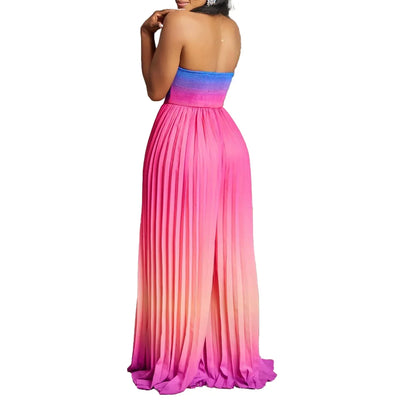 Gradient Color Women Jumpsuits For Summer Sleeveless Bandage Loose Fashion Streetwear Overalls Wide Leg Pants Trousers 2024