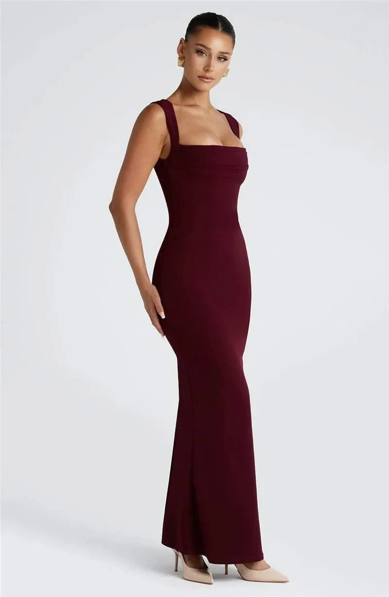 Royal Style Square Collar Sleeveless Sexy Maxi Dress For Women