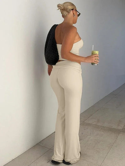 Women's Clothing 2025 Spring Fashion New Item Solid Color Strapless Top Flared Pants Fashionable Slim Fit Sports Suit for Women