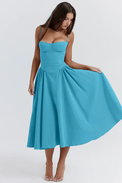 Summer Long Dresses for Women French Retro Spaghetti Straps Dress Corset Slim Sexy Elegant Classy Flower Print  Backless Dresses