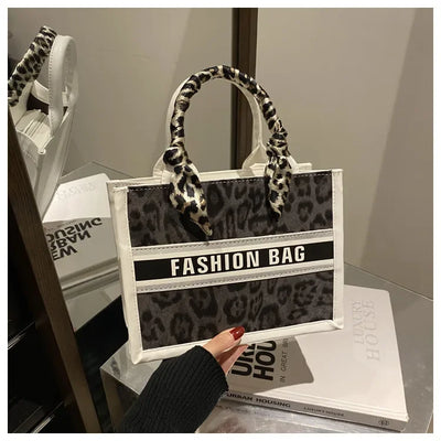 Fashion Leopard Print Top-handle Bags For Women, Bow Ribbon Decoration Designer Handbags Ladies Casual Tote