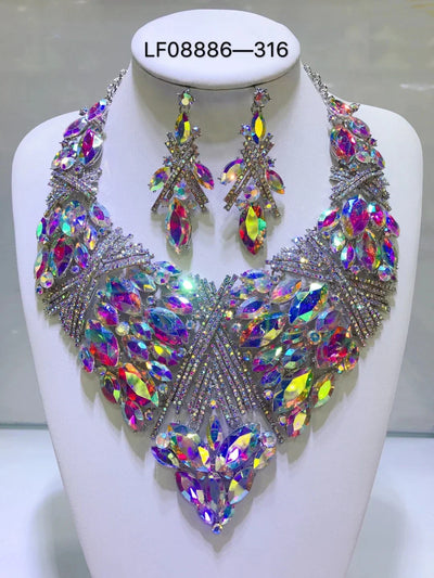 Women Luxury Necklaces Set Wedding Delicate Fashion Jewelery Set Crystal Rhinestone Earrings Jewelry Sets