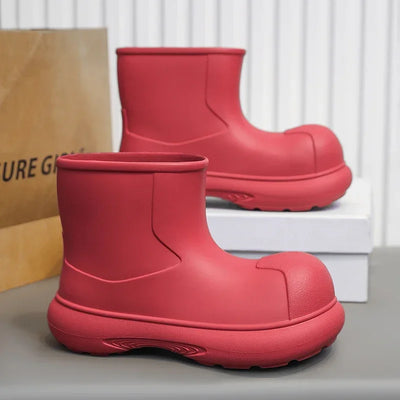 The Mid-top of The Women's Rain Boots Is Available in Solid Multi-color Options Including Waterproof and Anti-slip Flat Shoes