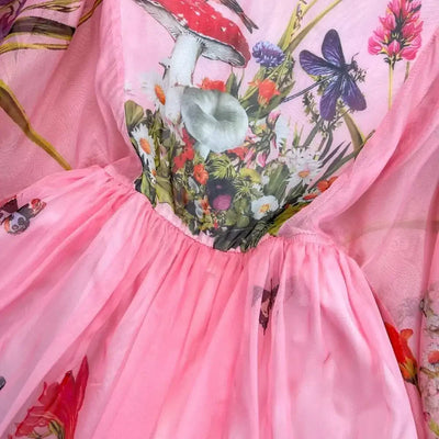 Women Maxi Chiffon Dress Summer Bohemian Rabbits Flower Porcelain Print Clothing Floor Length Flare Sleeve Long Vestidos