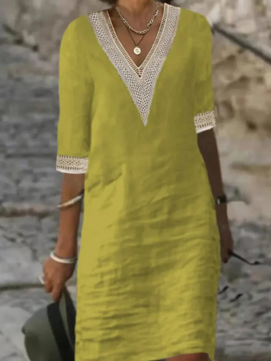 Women's Casual Midi Dresses 2025 Spring/summer Lace Cotton Linen White Dress Robes Vestido Branco Vestidos Vestidos De Mujer