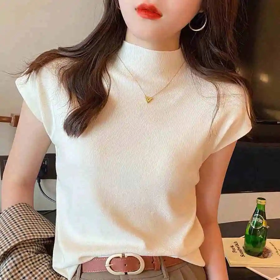 Crew Neck Fashion Women T Shirt Street Casual Knitted T-Shirt Solid Top Tees Sexy Slim Summer Short Sleeve Women's Clothing