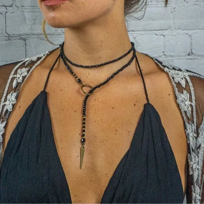 Black Bead Necklace Women'S Bold Long Boho Statement Stacked Layered Chain Choker Gothic Punk Festival Jewelry Gift For Her