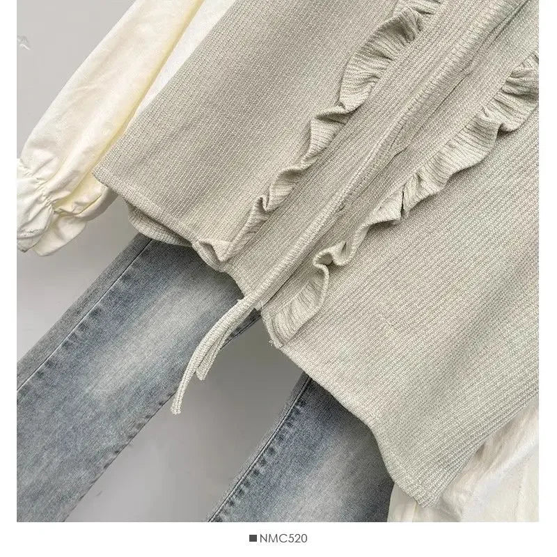 French Ruffle Bow Tie Long Sleeve Blouse Women's Autumn Luxury Chic