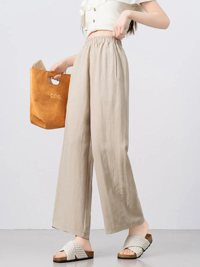 New Wide-leg Pants Women Clothing Summer Thin Loose Straight Casual Pants Solid High Waist Drape Nine-point Literary Pants