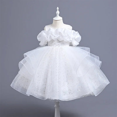 New Girl's Wedding Evening Dress Petal Sequin Mesh Sleeveless Dress Birthday Party School Graduation Party Dress