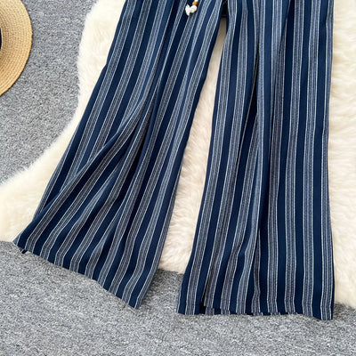 Pant Women Wide Leg Long Pants Striped Casual Loose High Waist Straight Trousers Y2k Streetwear Elegant Splice Work 2025 Capris