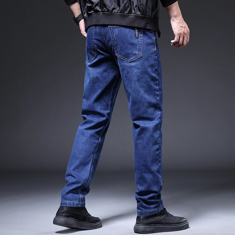 2025 New in Men's Stretch Jeans Straight Fit Denim Pants Male Formal Classic Blue Business Casual Regular Autumn Cowboy Trouser