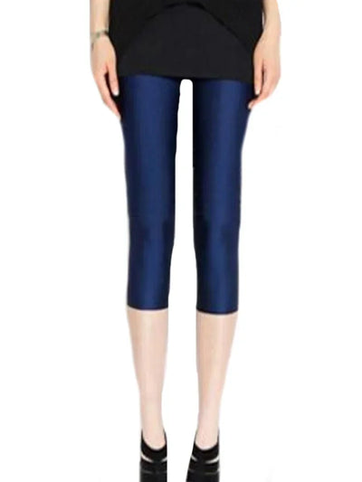 CUHAKCI Fluorescent Color Women Leggings Shiny Leggins Spandex Pants Summer Super Elastic Fitness Capris