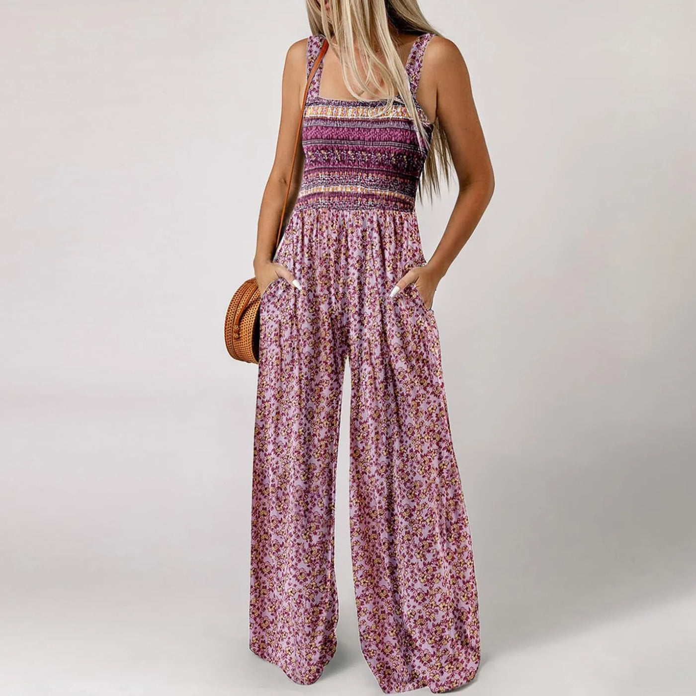 Summer Sexy Sling Jumpsuits Women'S Fashion Printed Loose Pencil Pants Casual Streetwear Elegant Party Female Spaghetti Rompers