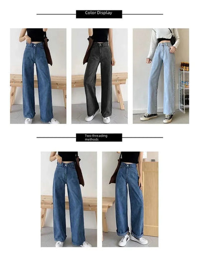 Loose Straight Cylinder Women Jeans High Waist Slimming Long Pants Trendy Cotton Fabric Comfortable Casual Style