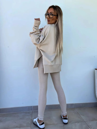 Lounge Sets for Women Two Piece Travel Outfits Sweatsuits Autumn Winter Fashion 2024 Trendy Loose Oversized Tee Tight Trousers