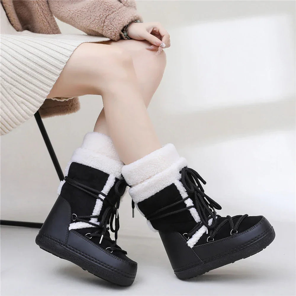 Snow Boots for Women Hairy Fuzzy Fluffy Furry Fur Boots 2025 Winter Boots for Women Waterprrof Pink Black White Fur Snow Boots