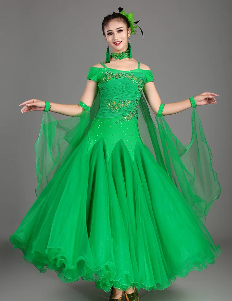 2025 Newest Woman Ballroom Dance Competition Dress Dance Ballroom Waltz Standard Dance Dress Women Ballroom Dress 009