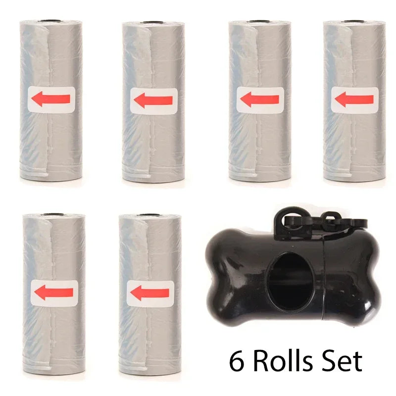 Disposable Pet Poop Bags Dog Poop Bag Bone Dispenser with Leash Clip Puppy Dog Products Supplies 5Roll(75Pcs) Bags