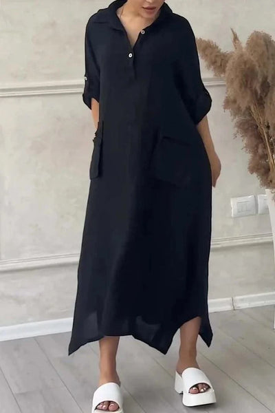 Summer Dress For Women, Retro Casual Loose Large Lapel Mid-sleeve Dress, New Mid-length Dress For Women, Autumn Wear
