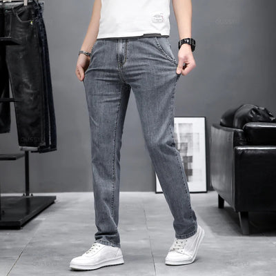 Summer Stretch Skinny Jeans Men Fashion Casual Slim Fit Denim Designer Elastic Pants Grey Brand Trousers Male Large size 38 40