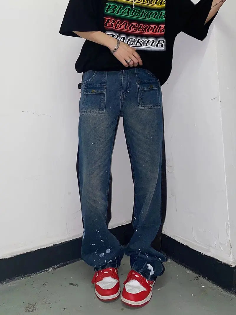 2023 Kanye Y2K Streetwear Baggy Ripped Jeans Pants Men Designer Clothes Washed Blue Straight Hip Hop Denim Trousers Ropa Hombre