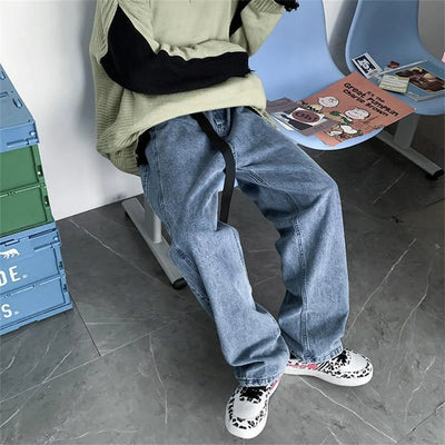 Men's Jeans 2025 Spring Autumn Korean Wide Leg Pants Fashion High Street Loose Straight Denim Trousers Male Clothing pants