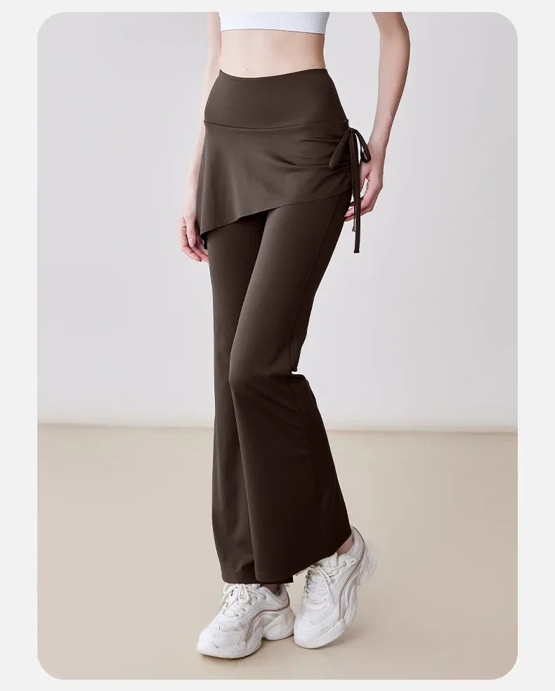 New Flared Culottes for Women Fake Two Micro-flared Pants Wrinkle High Waist Lift Hip Yoga Pants Slim-fit Elastic Waist Rope