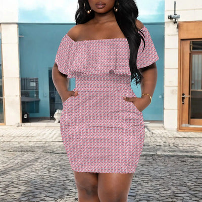 Women's Off Shoulder Bodycon Dress S-3XL – Pink Mosaic Floral