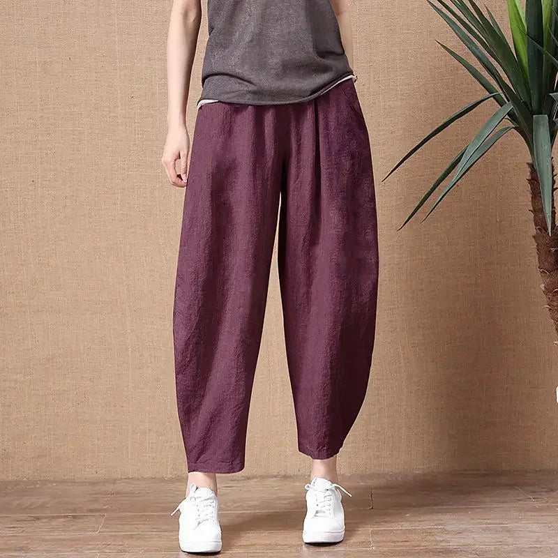 Oversize Pants Summer Thin Nine Points Loose Korean Fashion Women's Clothing Cotton Linen Middle Waist All-match Women's Pants