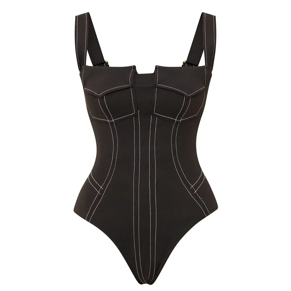 FLAXMAKER Pockets One Piece Swimsuit and Pants Women Swimwear Bodysuit Dress