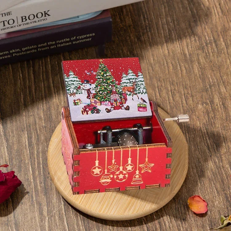 Merry Christmas Music Box Wooden Hand Cranked Music Box Vintage Happy New Year Music Box Gift Music Box Birthday Gift