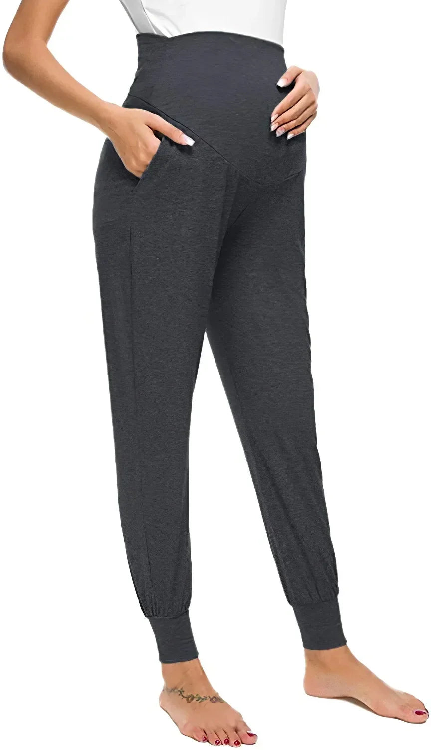 Spring Maternity Women's Casual Pants Premama Solid High Waist Strechy Lounge Trousers For Pregnant Women Joggers With Pockets