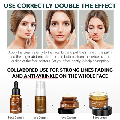 Retinol Face Cream and Eye Serum Firming Lifting Anti-Aging Wrinkle Reduce Wrinkle Fine Lines Facial Skin Care Product