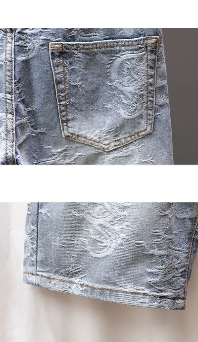 2024 New Men's Denim Shorts Fashion Printed Designer Jeans Personality High Street Straight Male Clothes Short Pants