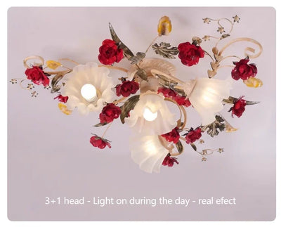 Home Decor Pastoral Retro LED Ceiling Lamp Warm Romantic Flower Chandeliers Fixtures for Living Room Bedroom Lighting Luminaire