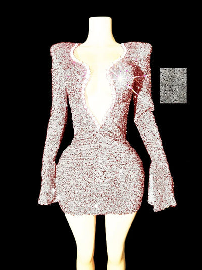New Women Party Birthday Celebrate Costumes Red Shiny Sequins Evening Party Dress Bar Dj Ds Stage Jazz Dance Outfits ﻿Dress