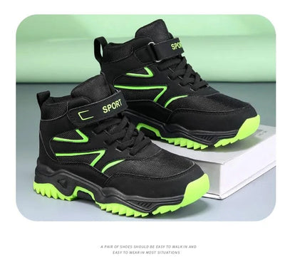 New Boys' Sports Shoes Non-slip School Children's Leather Breathable Running Black Fashion Hiking Shoes Sneaker Size 29-40
