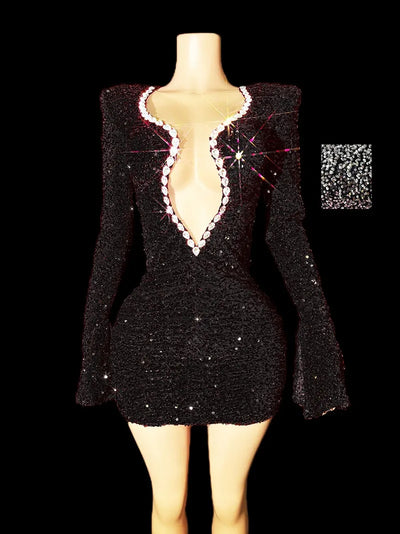 New Women Party Birthday Celebrate Costumes Red Shiny Sequins Evening Party Dress Bar Dj Ds Stage Jazz Dance Outfits ﻿Dress