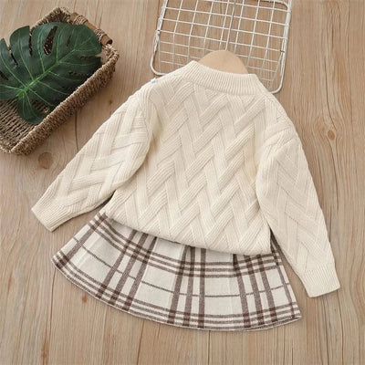 Two-Piece Kids Rabbit Appliques Sweater Tops With Pleated Skirt Suit |Casual Clothes Girls, Children | Autumn Outfits