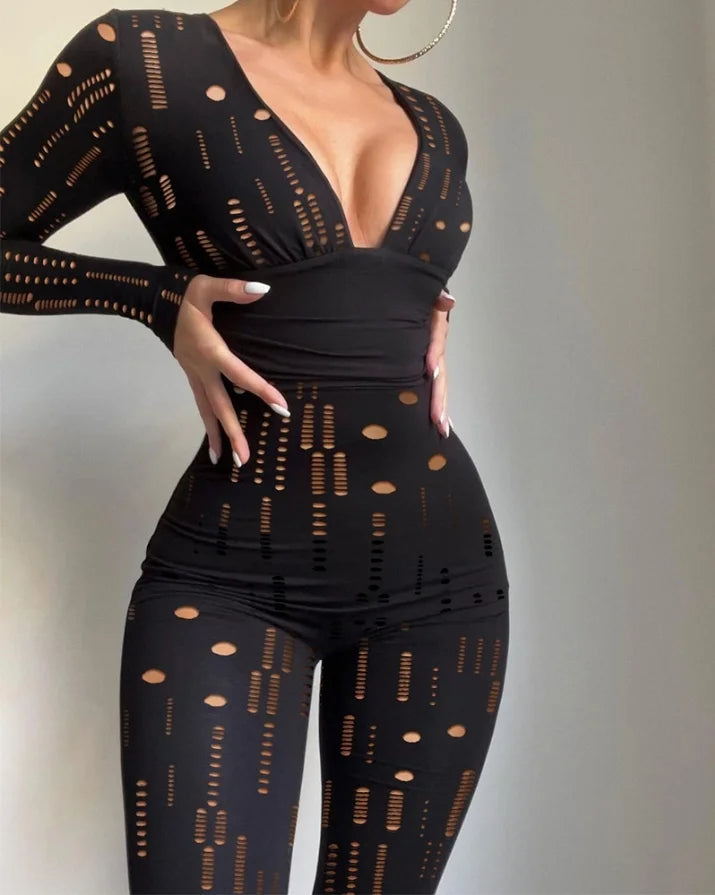 Sexy Party Night Out Jumpsuit Women Elegance 2022 Plain Glitter Cold Shoulder Long Sleeve Contrast Lace Corset Skinny Jumpsuit