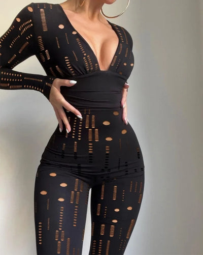 Sexy Party Night Out Jumpsuit Women Elegance 2022 Plain Glitter Cold Shoulder Long Sleeve Contrast Lace Corset Skinny Jumpsuit