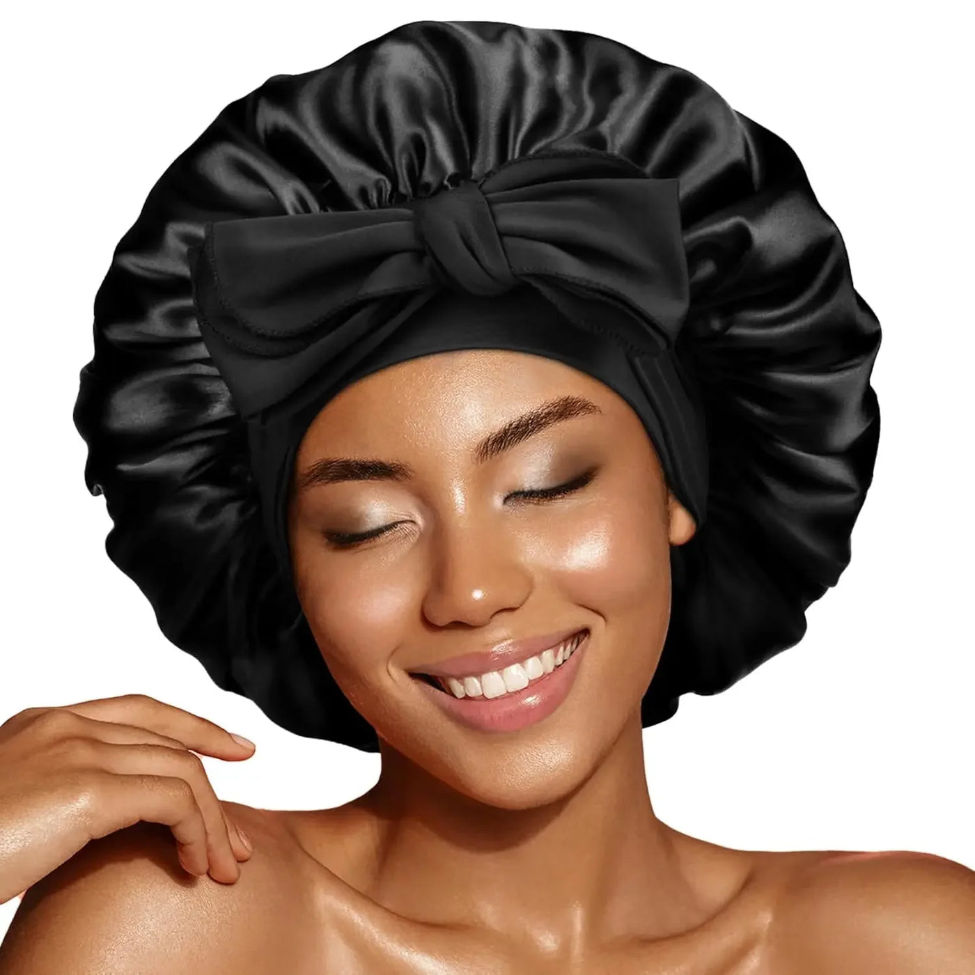 Silk Bonnet for Sleeping Women Satin Bonnet Double Layer Satin Lined Hair Bonnet with Tie Band Curly Hair